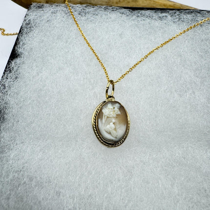 Vintage Small Cameo Pendant Necklace: Gold Filled Charm, Delicate Chain