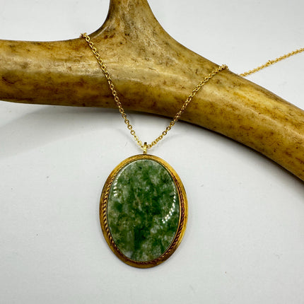 Vintage Gold Filled Jade Brooch Pin - Pendant Style Necklace