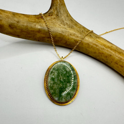 Vintage Gold Filled Jade Brooch Pin - Pendant Style Necklace