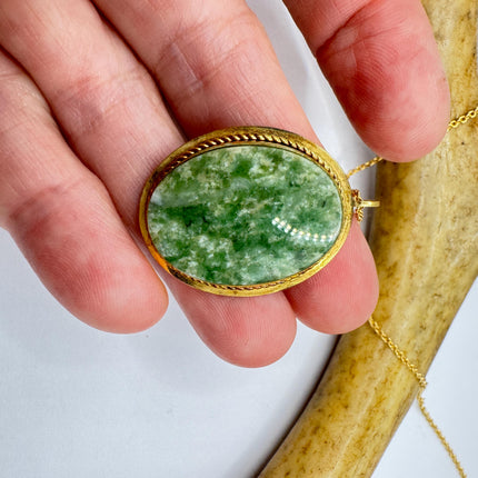 Vintage Gold Filled Jade Brooch Pin - Pendant Style Necklace