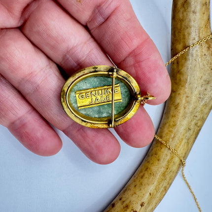Vintage Gold Filled Jade Brooch Pin - Pendant Style Necklace