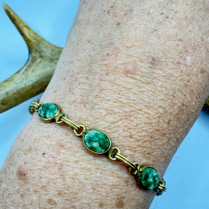 Vintage Green Jade Gold Filled Bracelet - Minimal Everyday Layered Stacking - Dainty Simple Design