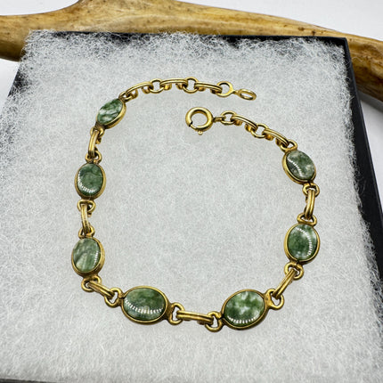 Vintage Green Jade Gold Filled Bracelet - Minimal Everyday Layered Stacking - Dainty Simple Design