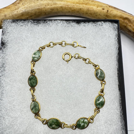 Vintage Green Jade Gold Filled Bracelet - Minimal Everyday Layered Stacking - Dainty Simple Design