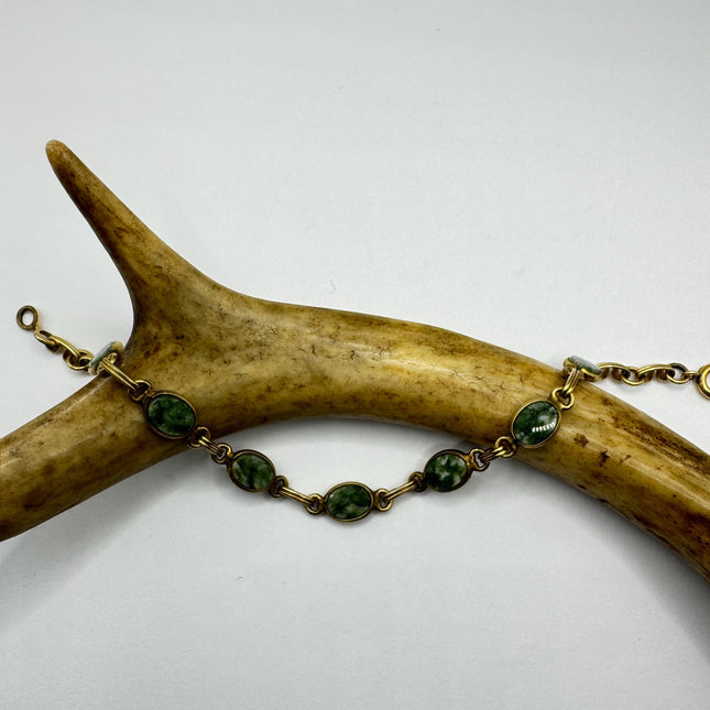 Vintage Green Jade Gold Filled Bracelet - Minimal Everyday Layered Stacking - Dainty Simple Design