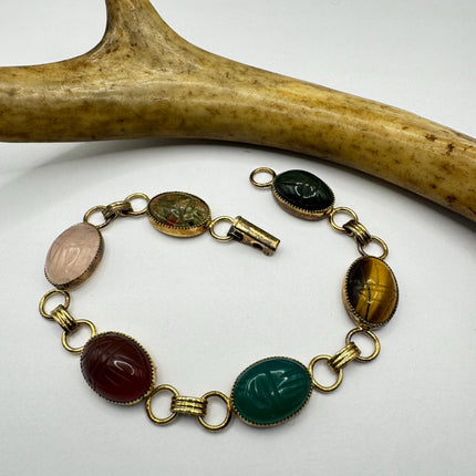 Vintage Gold Gemstone Scarab Bracelet Gold Filled