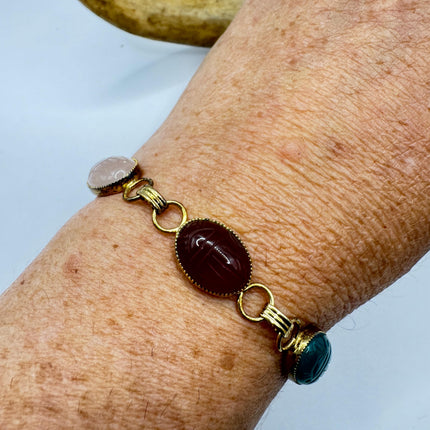 Vintage Gold Gemstone Scarab Bracelet Gold Filled