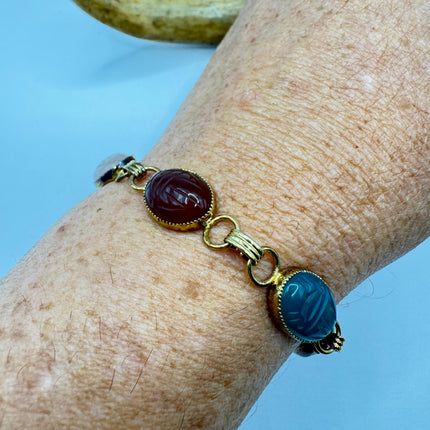 Vintage Gold Gemstone Scarab Bracelet Gold Filled