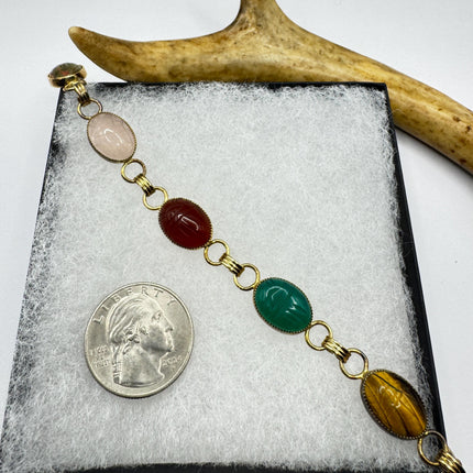 Vintage Gold Gemstone Scarab Bracelet Gold Filled