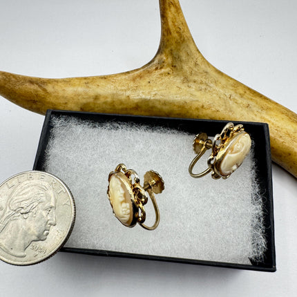 Vintage Cameo Clip-On Earrings: Gold Filled Screw ons