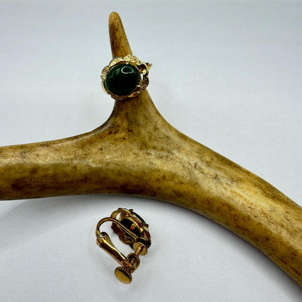 Vintage Green Nephrite Jade Clip-On Earrings Gold Filled Delicate Screw Back Design