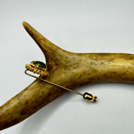 Vintage Green Jade Brooch Stick Pin: Gold Filled