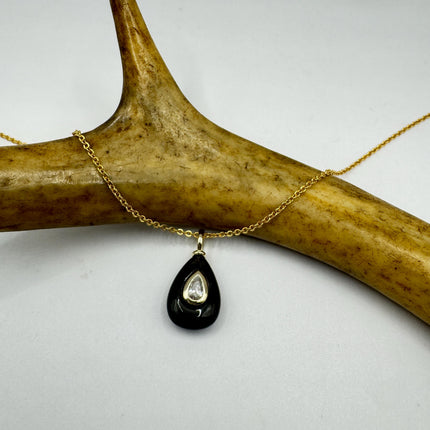 Vintage Black Obsidian Gold Filled Necklace: Minimalist Crystal Charm