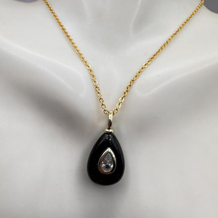 Vintage Black Obsidian Gold Filled Necklace: Minimalist Crystal Charm
