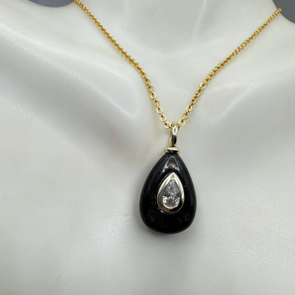 Vintage Black Obsidian Gold Filled Necklace: Minimalist Crystal Charm