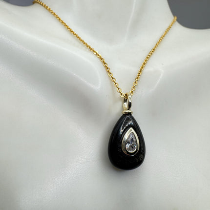 Vintage Black Obsidian Gold Filled Necklace: Minimalist Crystal Charm