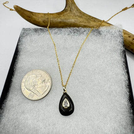 Vintage Black Obsidian Gold Filled Necklace: Minimalist Crystal Charm
