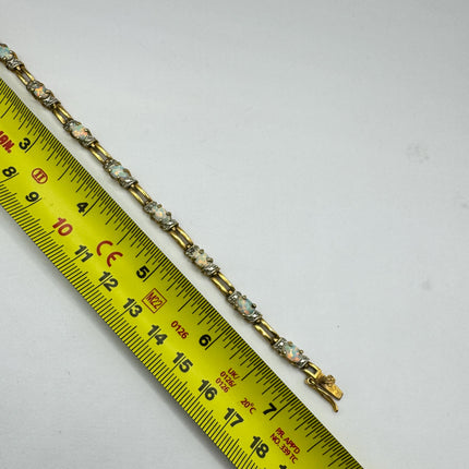 Vintage White Opal Tennis Bracelet Gold 925 Sterling Silver Diamond Chip