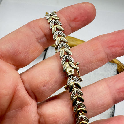 Vintage Diamond Chip Tennis Bracelet: Golden Sterling Silver Jewelry