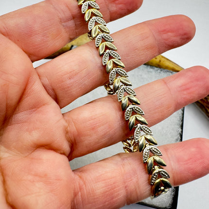 Vintage Diamond Chip Tennis Bracelet: Golden Sterling Silver Jewelry