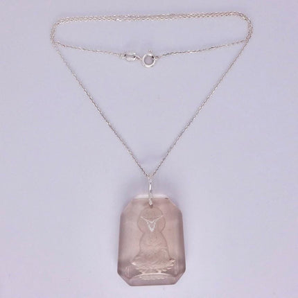 Vintage Smokey Quartz Buddha Boho 925 Sterling Silver Necklace