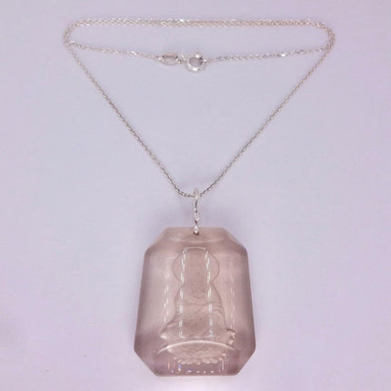Vintage Smokey Quartz Buddha Boho 925 Sterling Silver Necklace