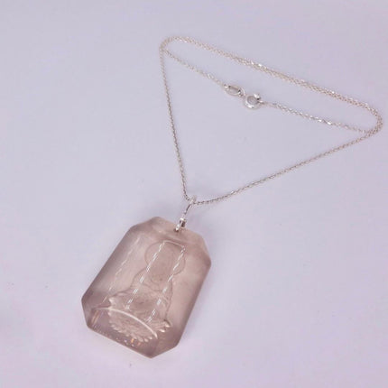 Vintage Smokey Quartz Buddha Boho 925 Sterling Silver Necklace