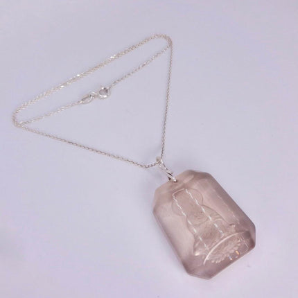 Vintage Smokey Quartz Buddha Boho 925 Sterling Silver Necklace