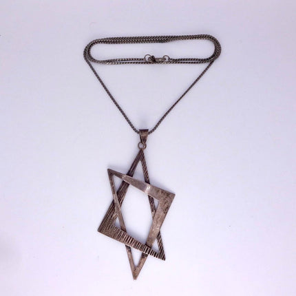 Vintage Sterling Silver Star of David Pendant Necklace: Etched Jewish Star