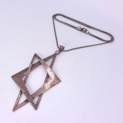Vintage Sterling Silver Star of David Pendant Necklace: Etched Jewish Star