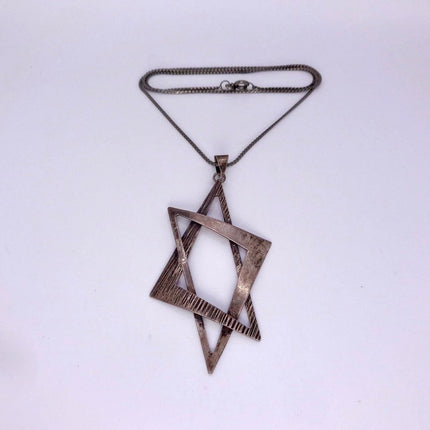 Vintage Sterling Silver Star of David Pendant Necklace: Etched Jewish Star