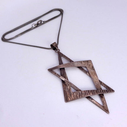 Vintage Sterling Silver Star of David Pendant Necklace: Etched Jewish Star