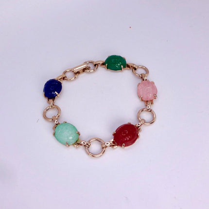 Vintage Gemstone Scarab Bracelet Gold Filled Egyptian Revival