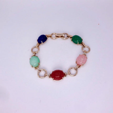 Vintage Gemstone Scarab Bracelet Gold Filled Egyptian Revival