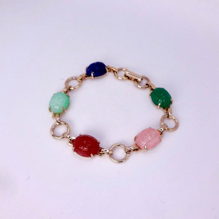 Vintage Gemstone Scarab Bracelet Gold Filled Egyptian Revival
