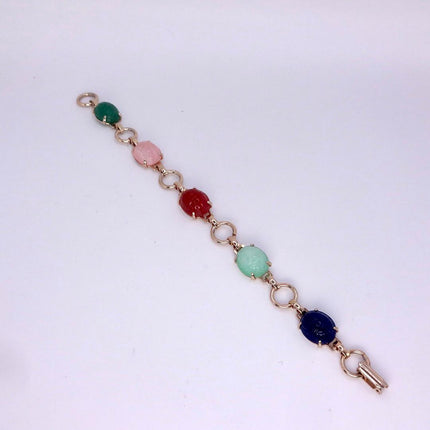 Vintage Gemstone Scarab Bracelet Gold Filled Egyptian Revival