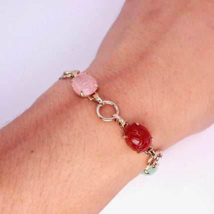 Vintage Gemstone Scarab Bracelet Gold Filled Egyptian Revival