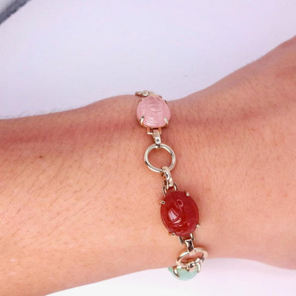 Vintage Gemstone Scarab Bracelet Gold Filled Egyptian Revival