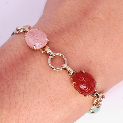 Vintage Gemstone Scarab Bracelet Gold Filled Egyptian Revival