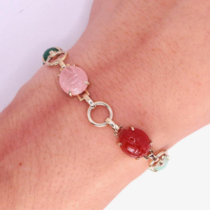 Vintage Gemstone Scarab Bracelet Gold Filled Egyptian Revival