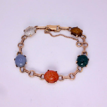 Vintage Gemstone Scarab Bracelet Gold Filled Egyptian Revival