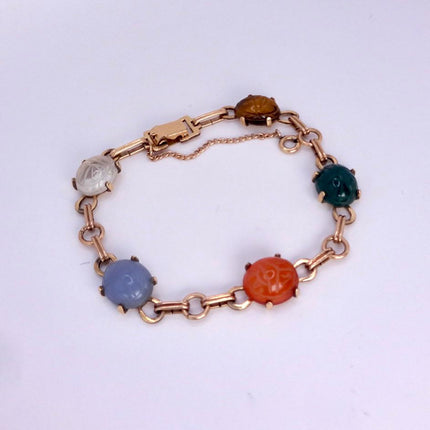 Vintage Gemstone Scarab Bracelet Gold Filled Egyptian Revival