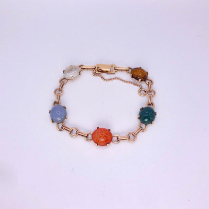 Vintage Gemstone Scarab Bracelet Gold Filled Egyptian Revival