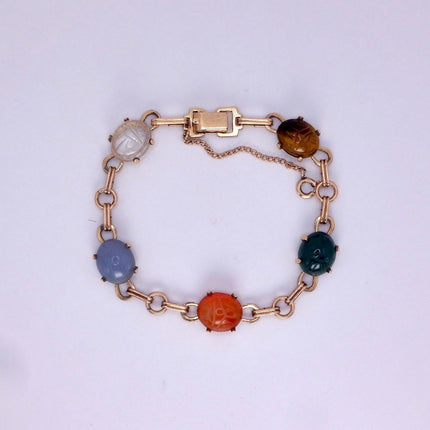 Vintage Gemstone Scarab Bracelet Gold Filled Egyptian Revival