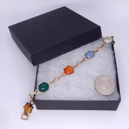 Vintage Gemstone Scarab Bracelet Gold Filled Egyptian Revival