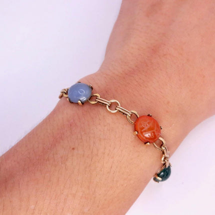 Vintage Gemstone Scarab Bracelet Gold Filled Egyptian Revival