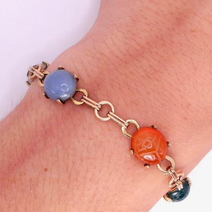Vintage Gemstone Scarab Bracelet Gold Filled Egyptian Revival