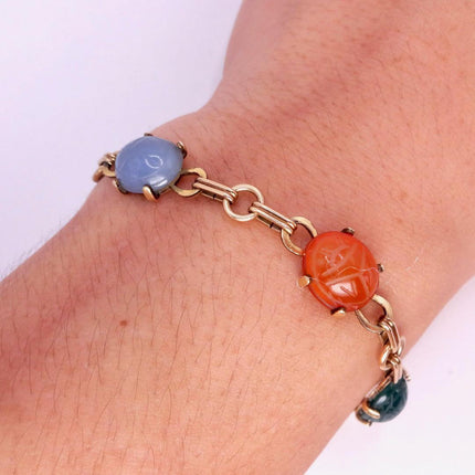 Vintage Gemstone Scarab Bracelet Gold Filled Egyptian Revival
