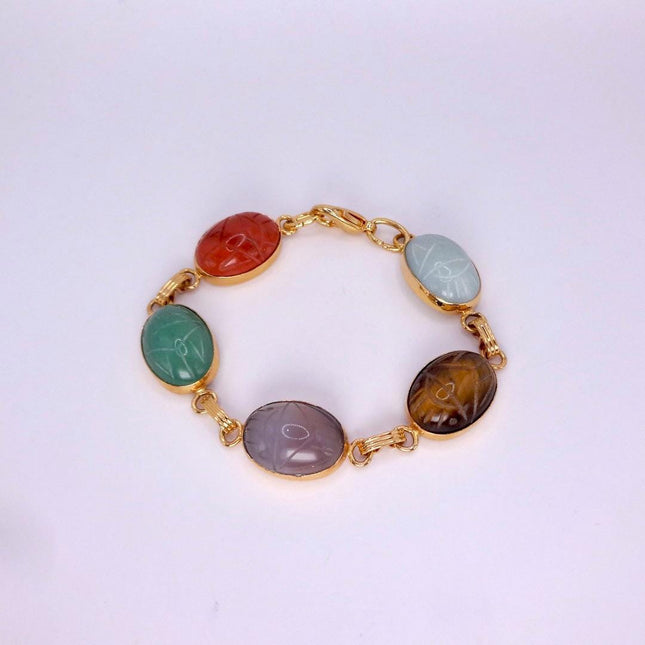 Vintage Gemstone Scarab Bracelet Gold Filled Egyptian Revival