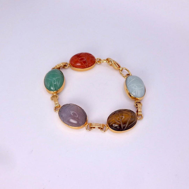 Vintage Gemstone Scarab Bracelet Gold Filled Egyptian Revival